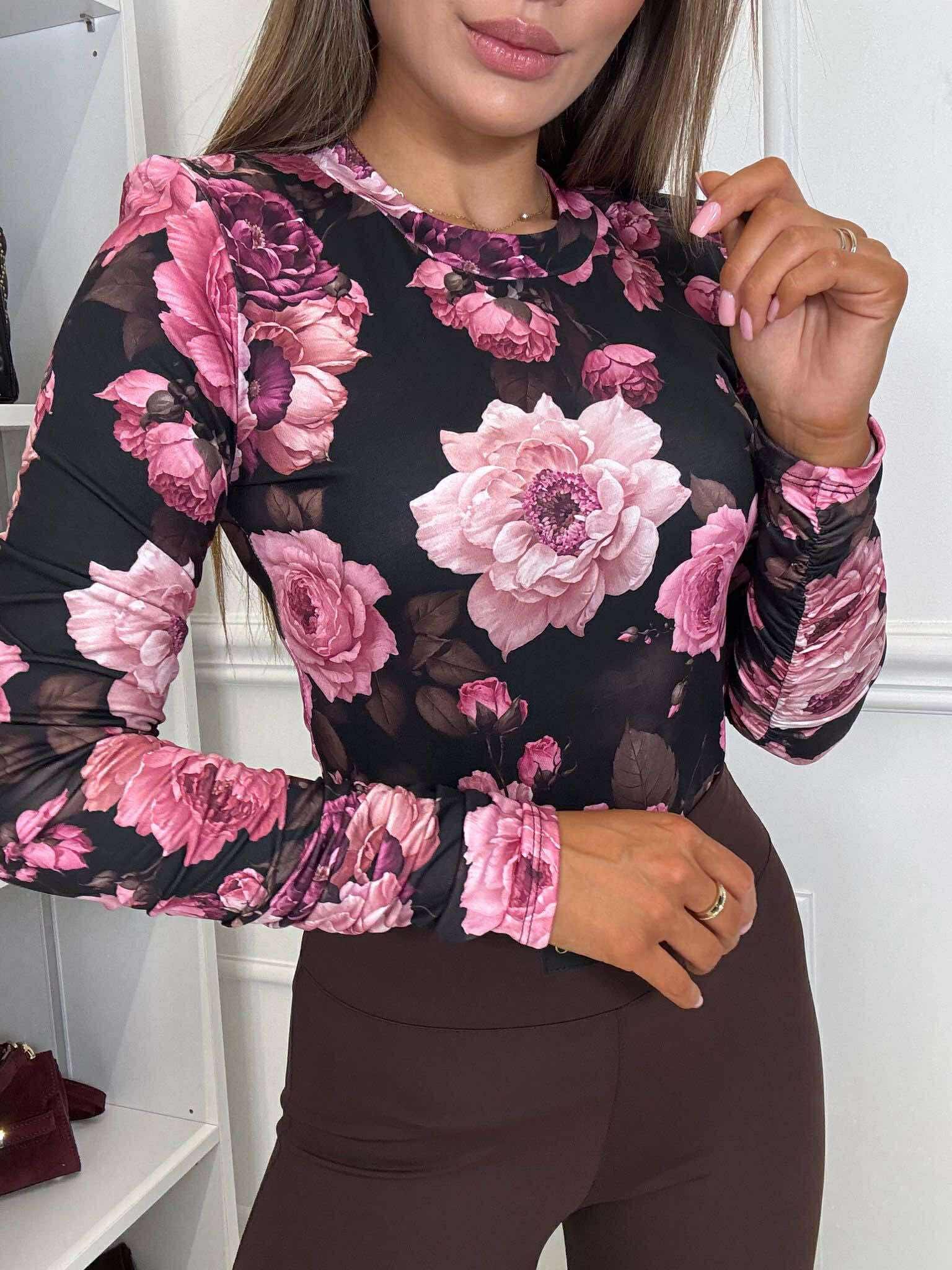 Bluzka Milagro Czarna Różowe Kwiaty zdjęcie 1