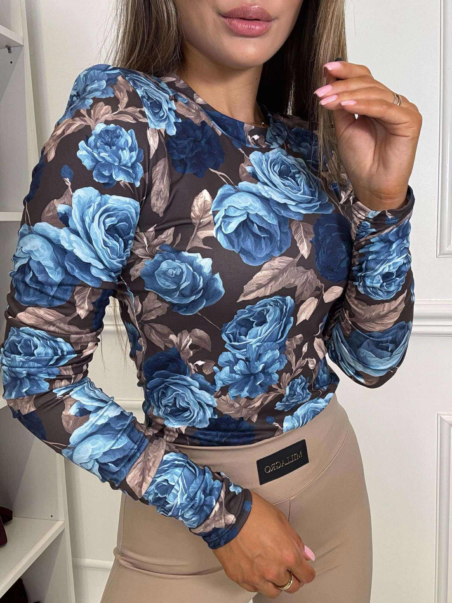 Bluzka Milagro Czekoladowa Niebieskie Kwiaty zdjęcie 1