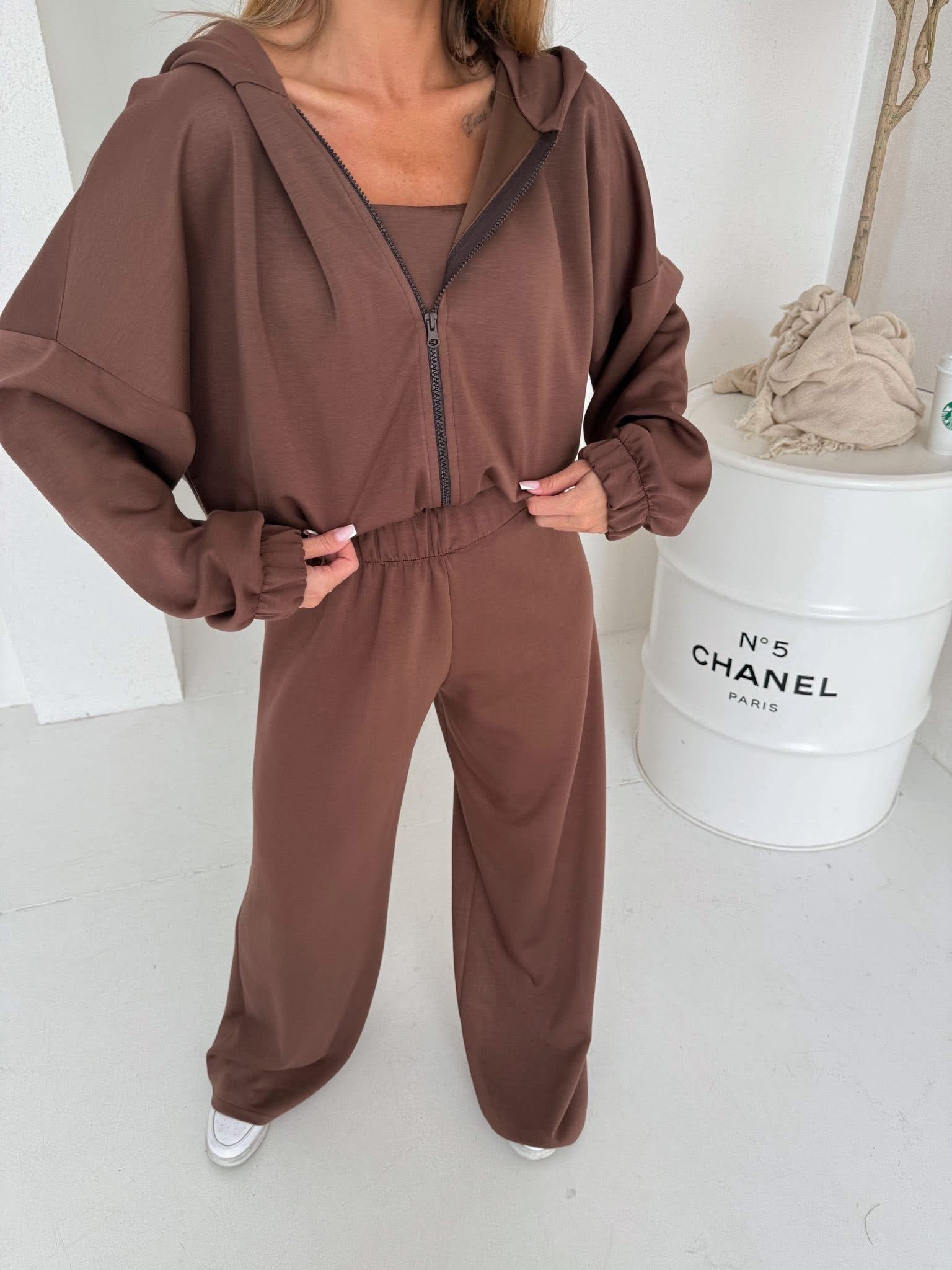 Komplet 3-Częściowy Top Bluza Spodnie Masełko Agatha Czekolada zdjęcie 1