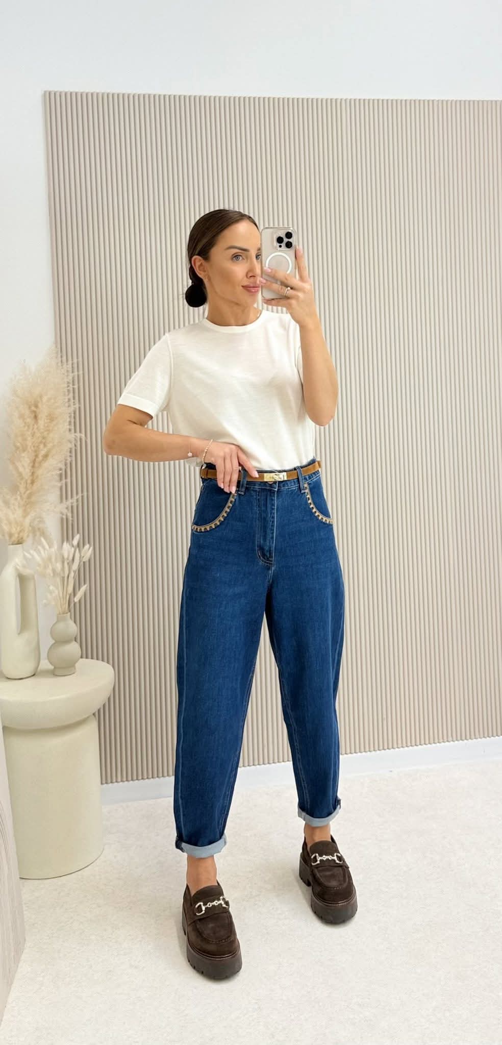 Spodnie Jeansowe Mom Fit Granatowe zdjęcie 1