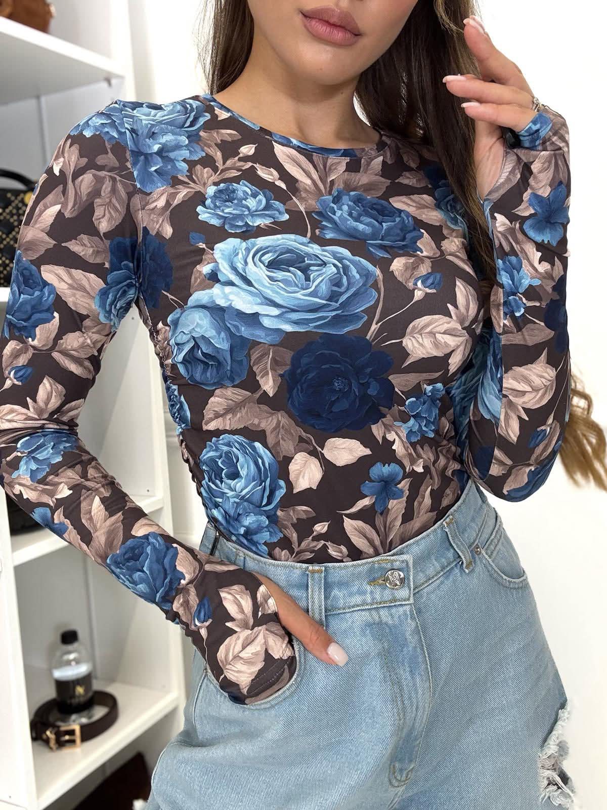 Bluzka Milagro Paluszek Czekoladowa Niebieskie Kwiaty zdjęcie 1