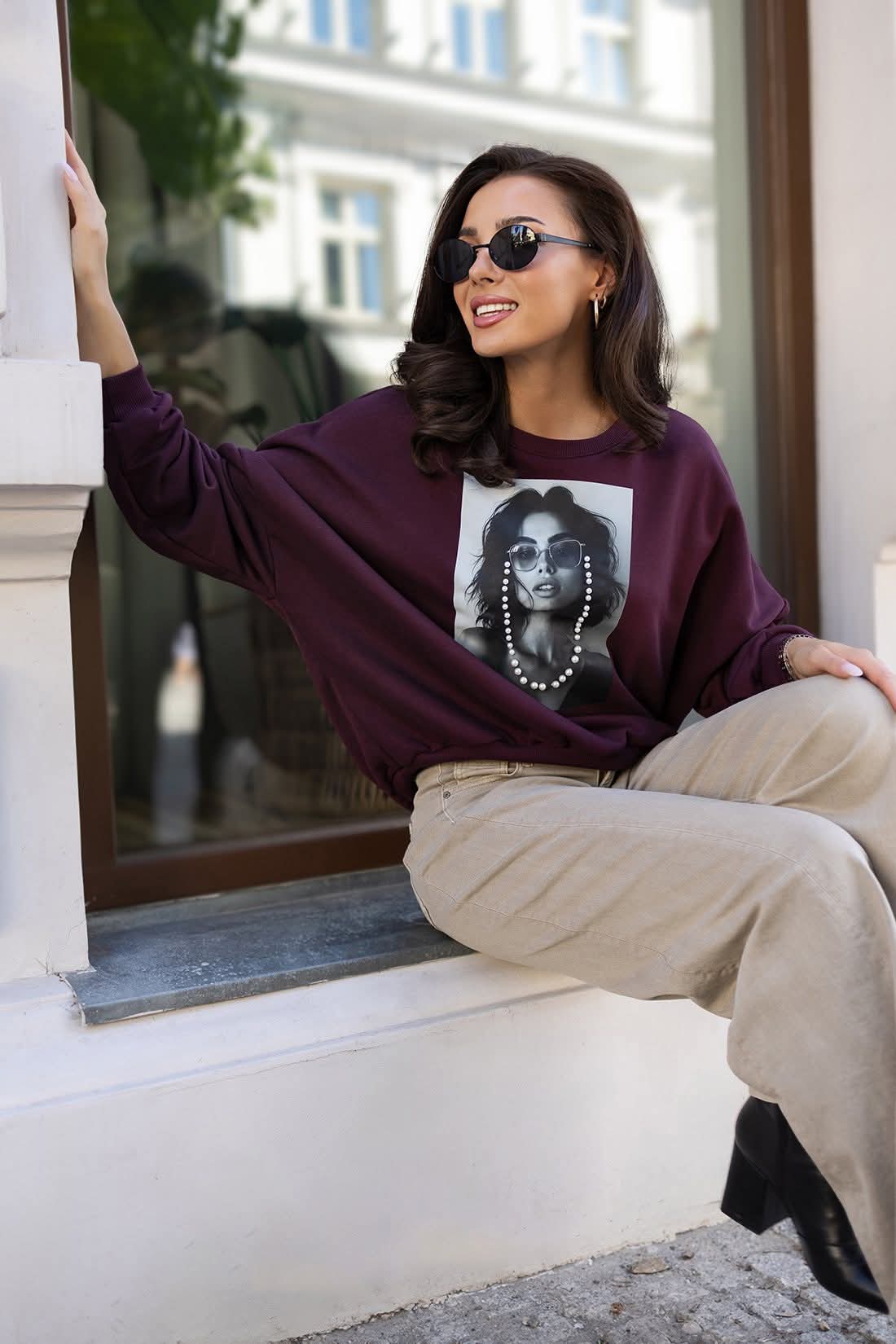 Bluza z Perełkami Aszmi Śliwkowa zdjęcie 1