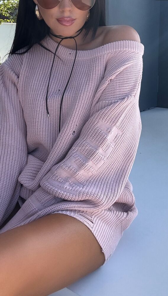 Sweter Lamilla Z Dziurami Tunika Pudrowy Róż zdjęcie 1