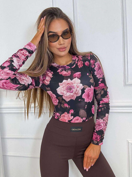 Bluzka Milagro Czarna Różowe Kwiaty zdjęcie 3