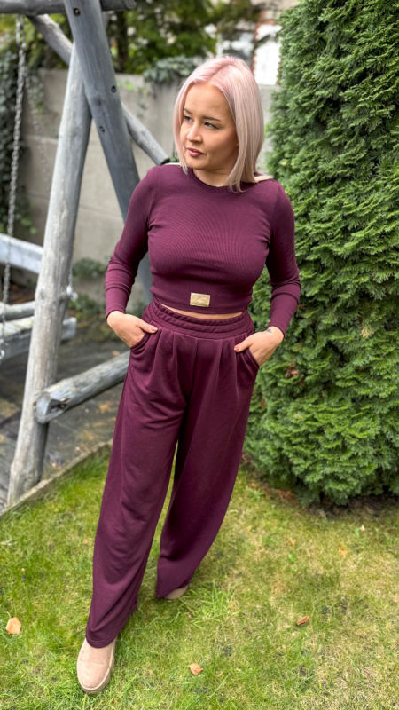 Komplet Bluzka Prążek Spodnie Szwedy Śliwka zdjęcie 3