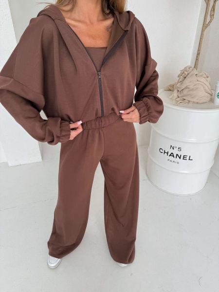 Komplet 3-Częściowy Top Bluza Spodnie Masełko Agatha Czekolada zdjęcie 1