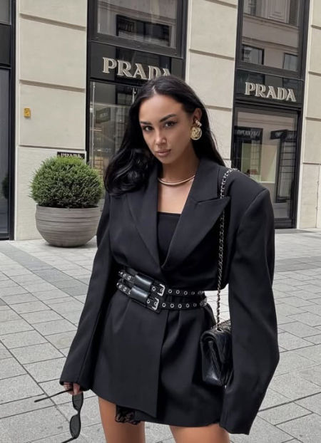 Marynarka z Paskiem Lamilla Premium Czarna zdjęcie 1