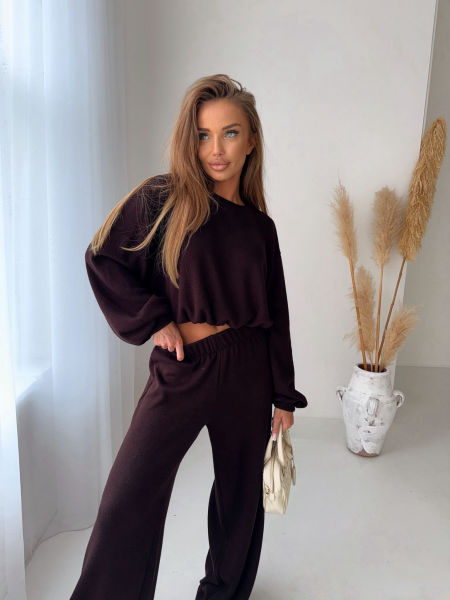 Komplet Dresowy Wełniany Agatha Czekoladowy zdjęcie 1