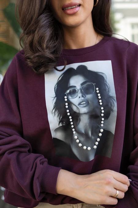 Bluza z Perełkami Aszmi Śliwkowa zdjęcie 2