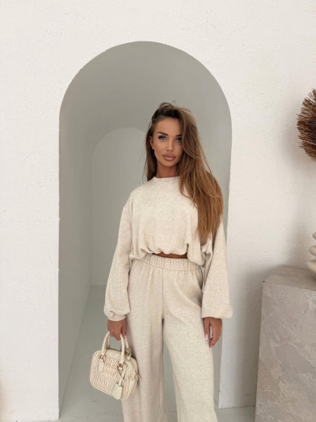 Komplet Dresowy Wełniany Agatha Jasny Beż zdjęcie 3