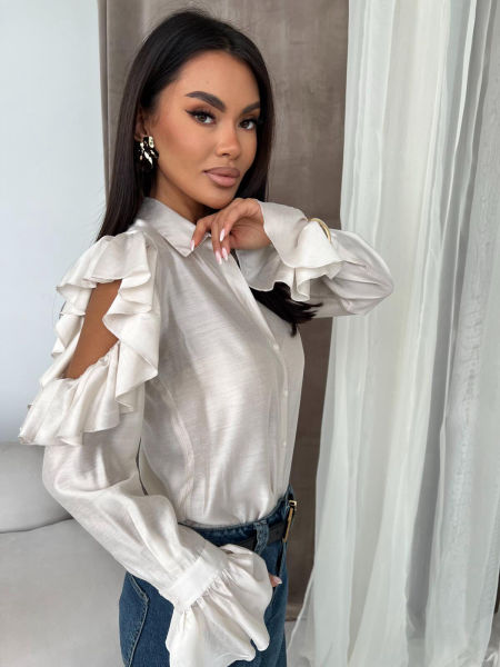 Koszula z Falbankami Pari Jasny Beż zdjęcie 3