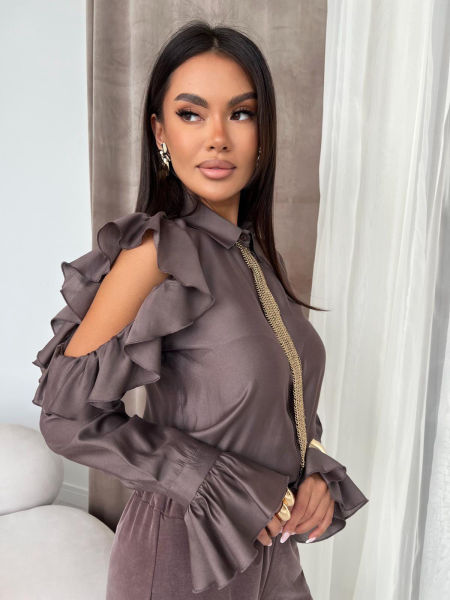 Koszula z Falbankami Pari Czekoladowa zdjęcie 2