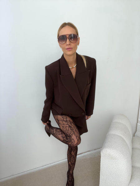 Marynarka Dwurzędowa Asymetryczna Czekoladowa zdjęcie 2