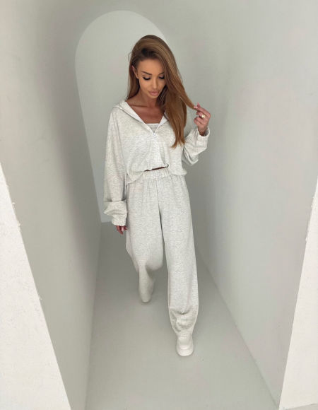 Komplet 3-Częściowy Top Bluza Spodnie Masełko Agatha Szary Melanż zdjęcie 3