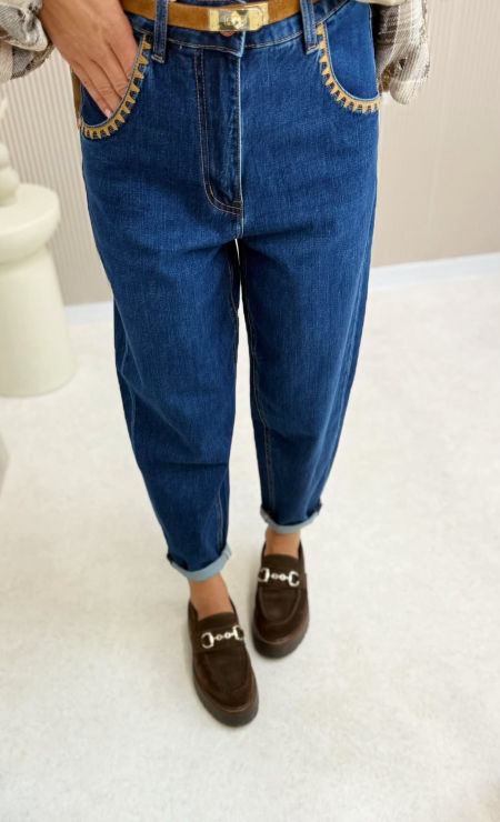 Spodnie Jeansowe Mom Fit Granatowe zdjęcie 2