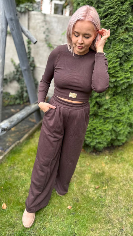 Komplet Bluzka Prążek Spodnie Szwedy Czekolada zdjęcie 4