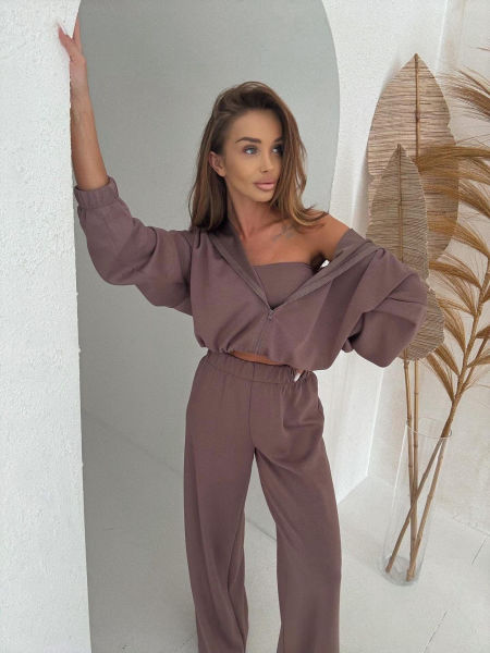Komplet 3-Częściowy Top Bluza Spodnie Masełko Agatha Czekolada zdjęcie 2