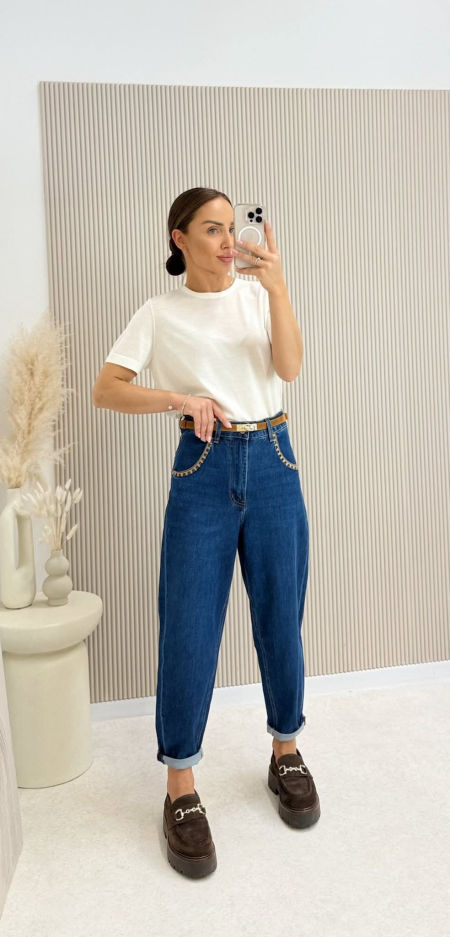 Spodnie Jeansowe Mom Fit Granatowe zdjęcie 1