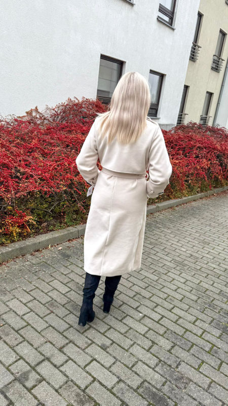 Płaszcz  Długi Elegancki Damski Beżowy zdjęcie 3