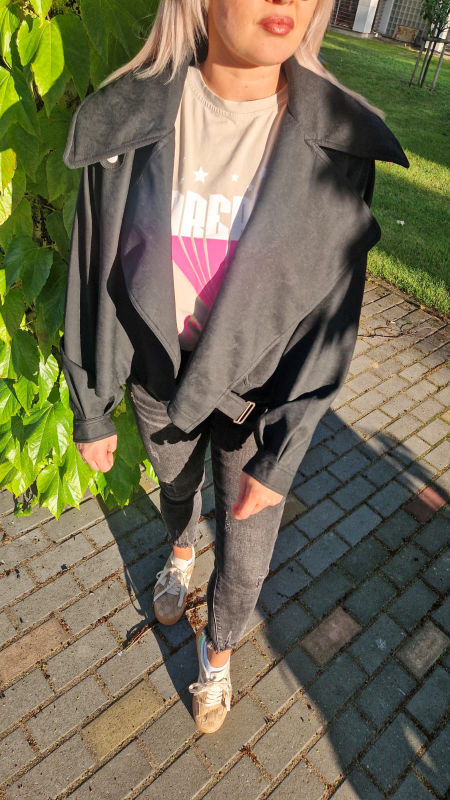 Kurtka Ekoskóra Czarna Adele Oversize zdjęcie 4