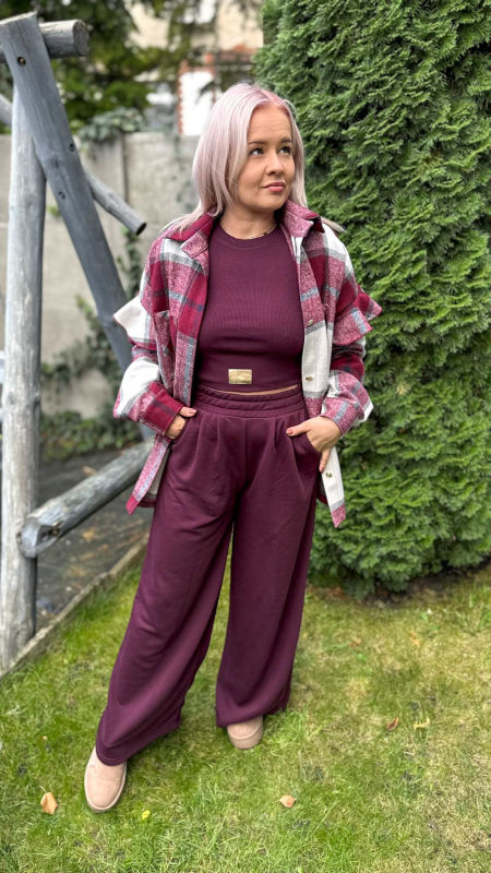 Komplet Bluzka Prążek Spodnie Szwedy Śliwka zdjęcie 1