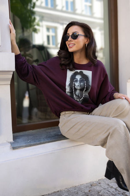 Bluza z Perełkami Aszmi Śliwkowa zdjęcie 1