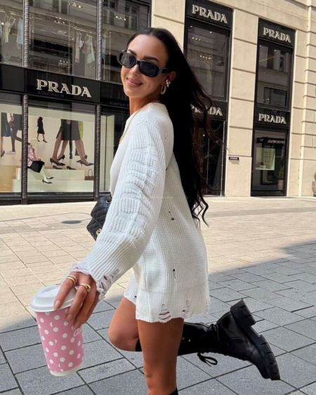 Sweter Lamilla Z Dziurami Tunika Ecru zdjęcie 2