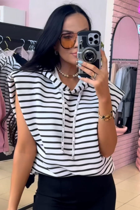 Bluza Kamizelka Paski Lamilla Biało Czarna zdjęcie 1