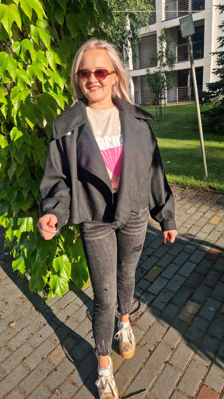 Kurtka Ekoskóra Czarna Adele Oversize zdjęcie 1