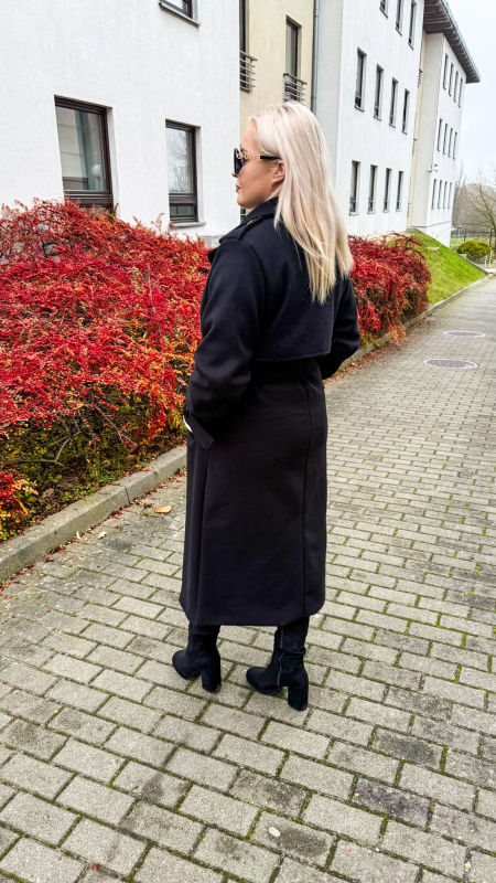 Płaszcz  Długi Elegancki Damski Czarny zdjęcie 2