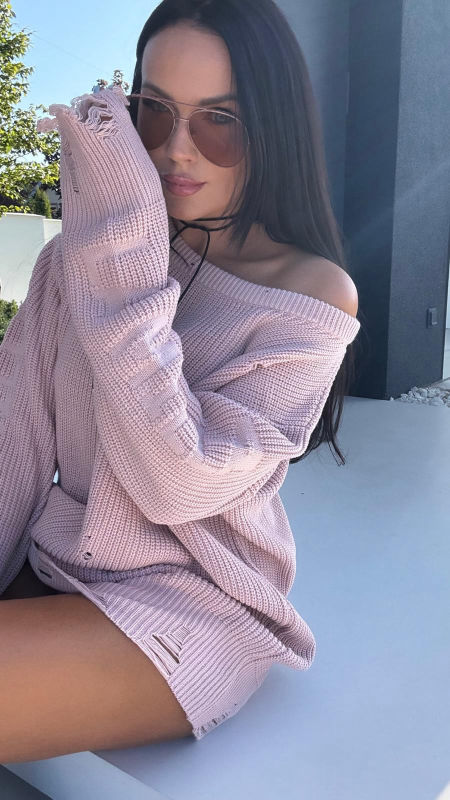 Sweter Lamilla Z Dziurami Tunika Pudrowy Róż zdjęcie 4