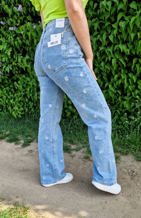 Spodnie Wide Leg Niebieskie Stokrotki zdjęcie 4