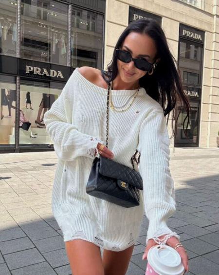 Sweter Lamilla Z Dziurami Tunika Ecru zdjęcie 1