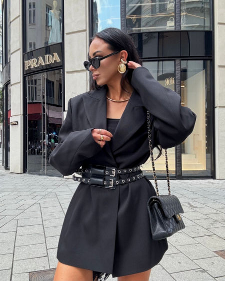 Marynarka z Paskiem Lamilla Premium Czarna zdjęcie 4