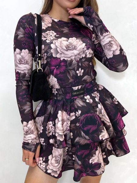 Bluzka Milagro Paluszek Czekoladowa Fioletowe Kwiaty zdjęcie 1