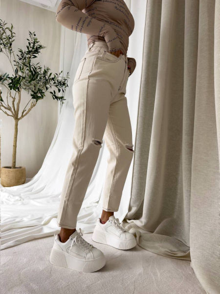 Spodnie Mom Fit By Me Beżowe  zdjęcie 1