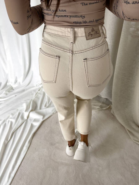 Spodnie Mom Fit By Me Beżowe  zdjęcie 3
