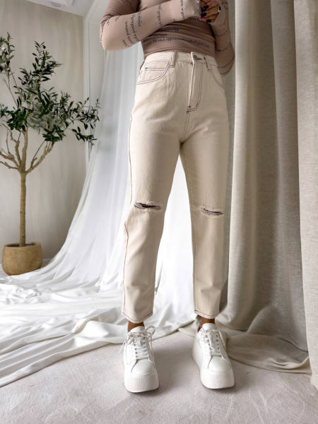 Spodnie Mom Fit By Me Beżowe  zdjęcie 2
